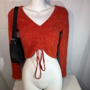 Altar'd State Rust Fuzzy Knit Ruched Tie‎ Crop Top XS